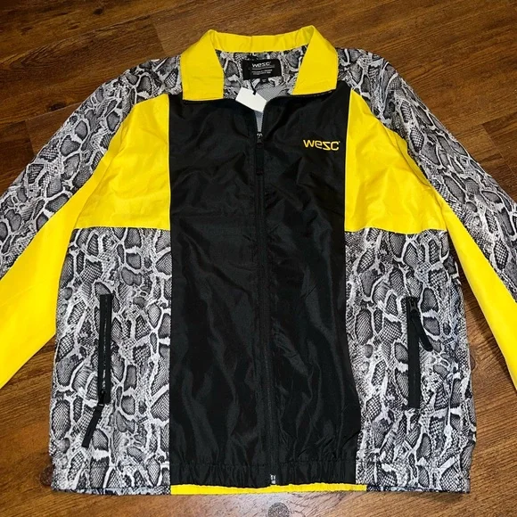 NWT WESC Black & Yellow Colorblock Snakeskin Retro Zip Up Track Jacket Size XL - Picture 6 of 14